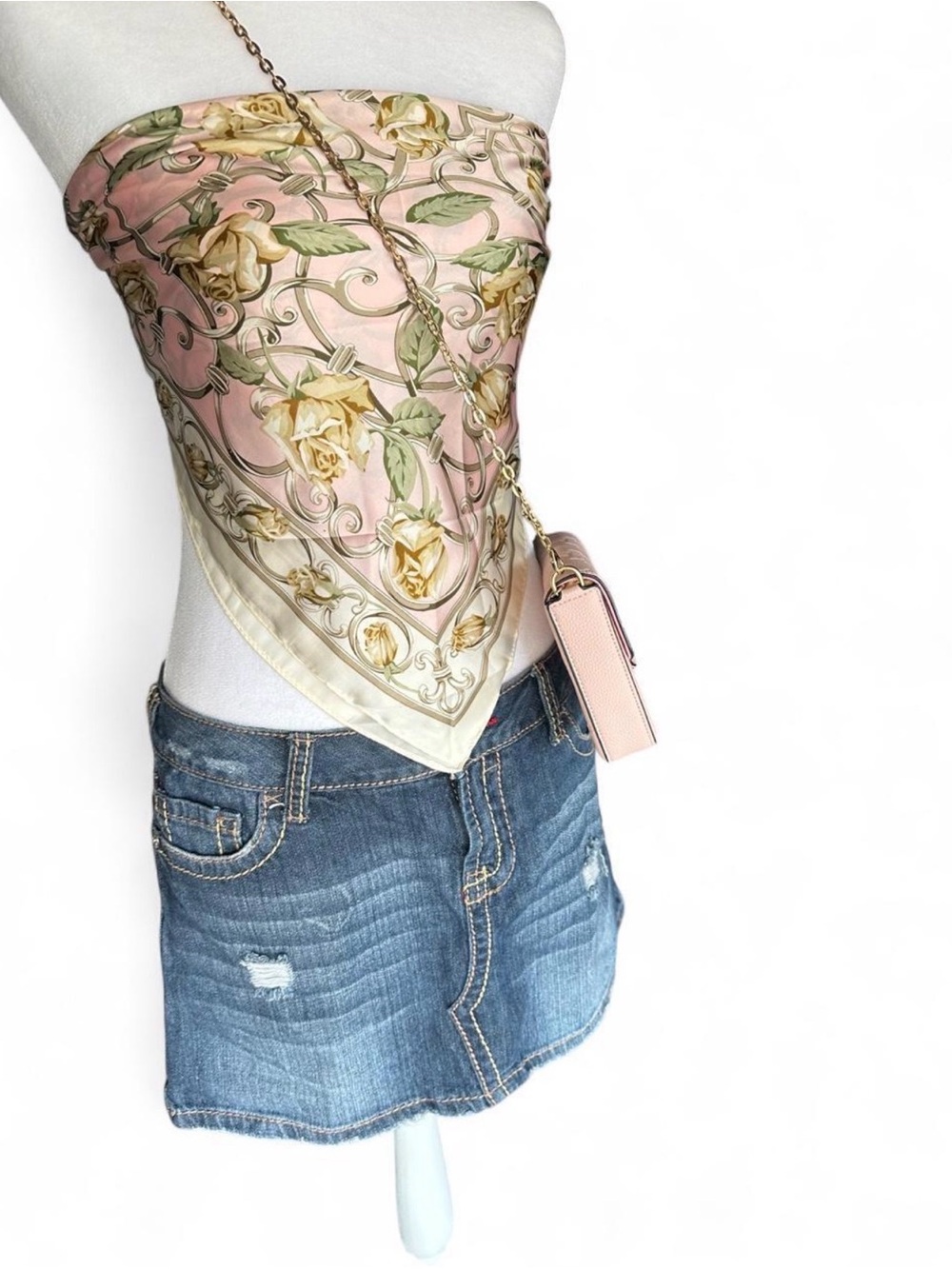 Y2K Vintage Amethyst Distressed Denim Mini Skirt – Low Rise Jean Skirt